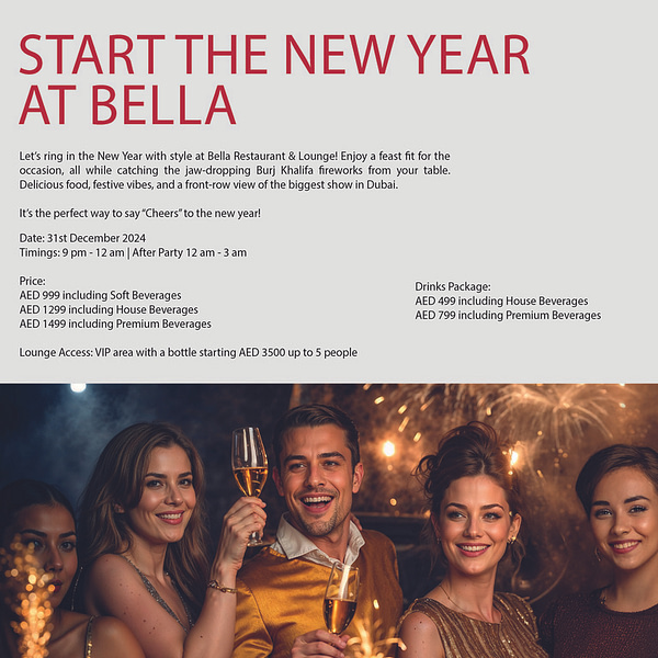 New Year's Eve Party at Bella Restaurant in Dubai New Years Eve Events