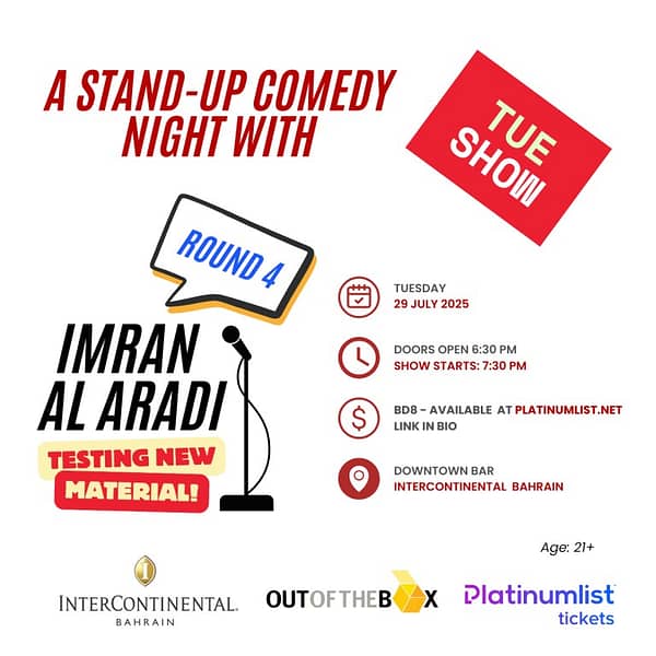 A Comedy Night With Imran Al Aradi – Round 4 At The InterContinental Hotel Bahrain Downtown Bar | 29 July Comedy Events